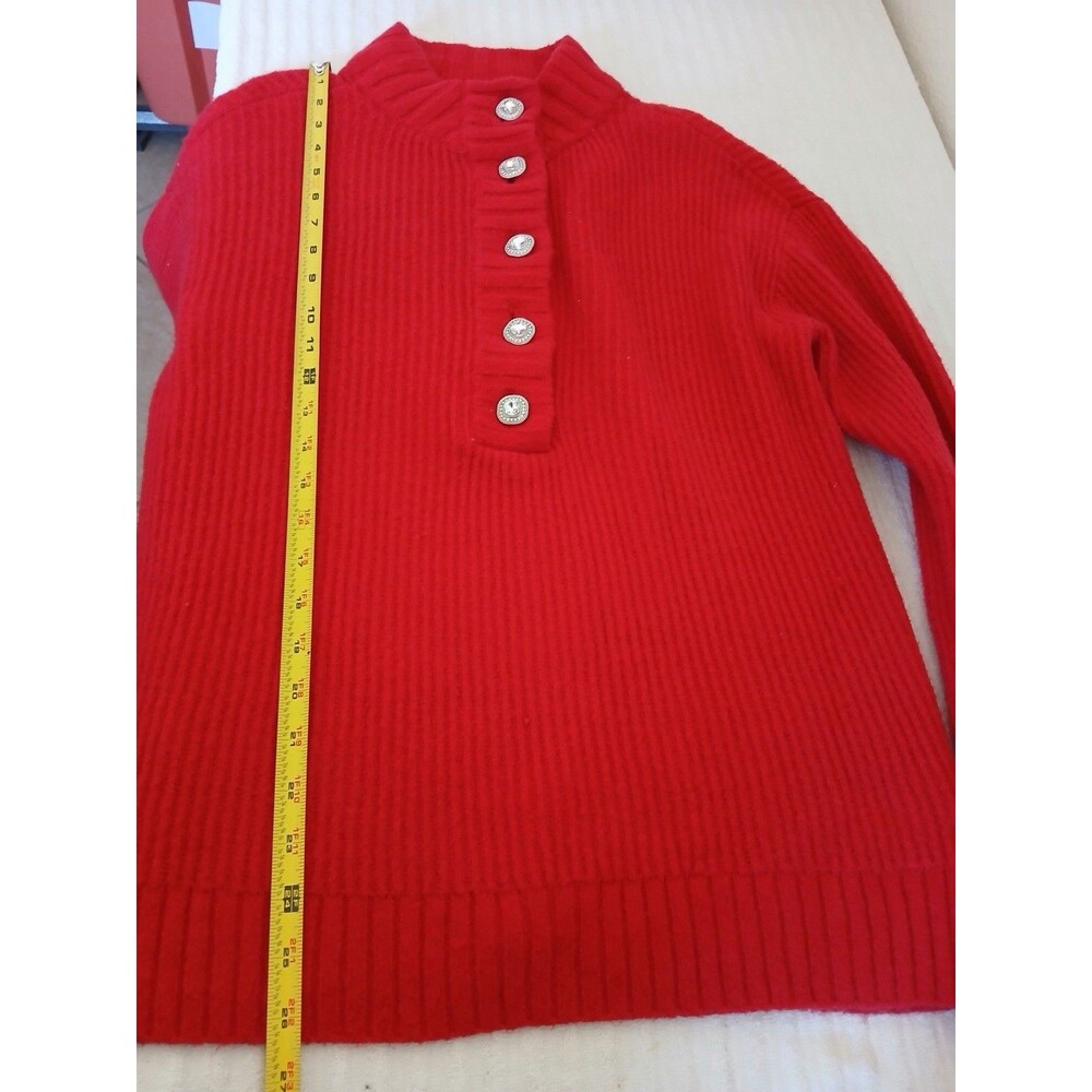 Talbots Red Ribbed Knit Sweater Jeweled Button Mock Neck Long Sleeve Size XS - Picture 9 of 16